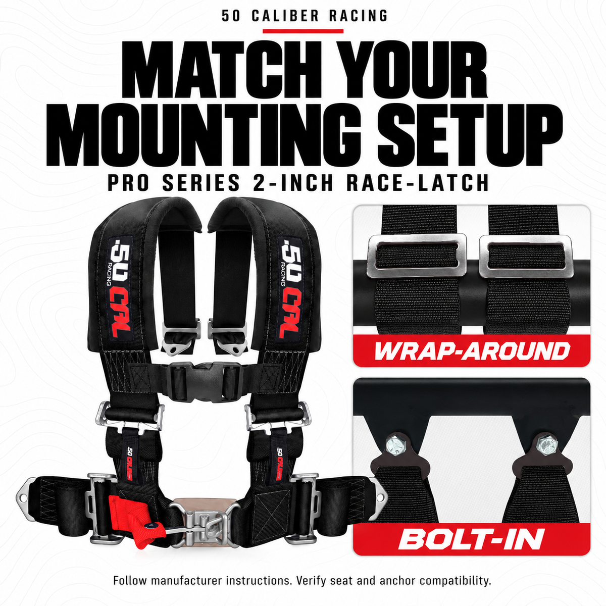 Pro Series 2" 4-Point Race-Latch UTV Harness — wrap-around and bolt-in mounting options