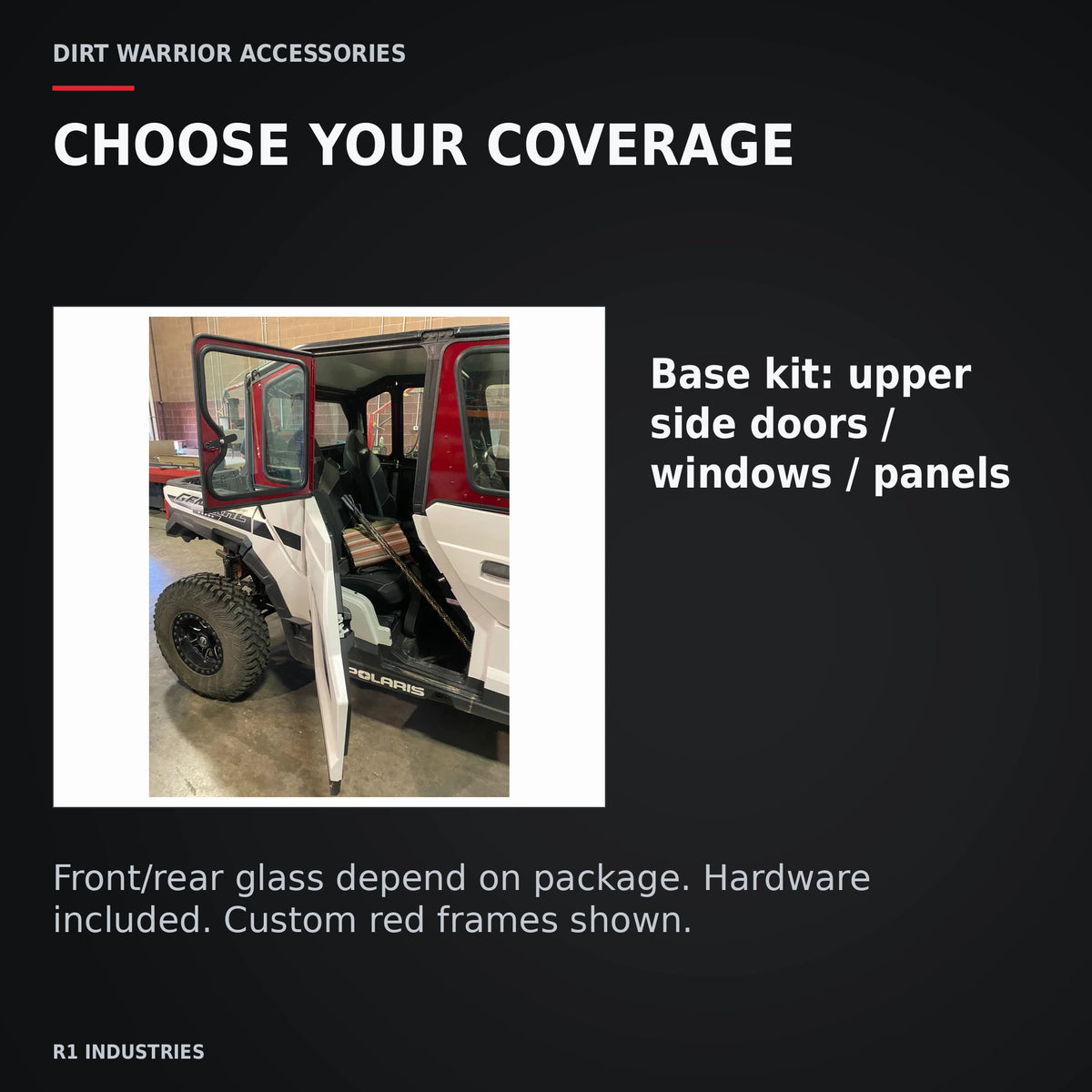 Dirt Warrior Vault Glass Upper Doors — Polaris General 4 — CHOOSE YOUR COVERAGE. Base kit: upper side doors / windows / panels
