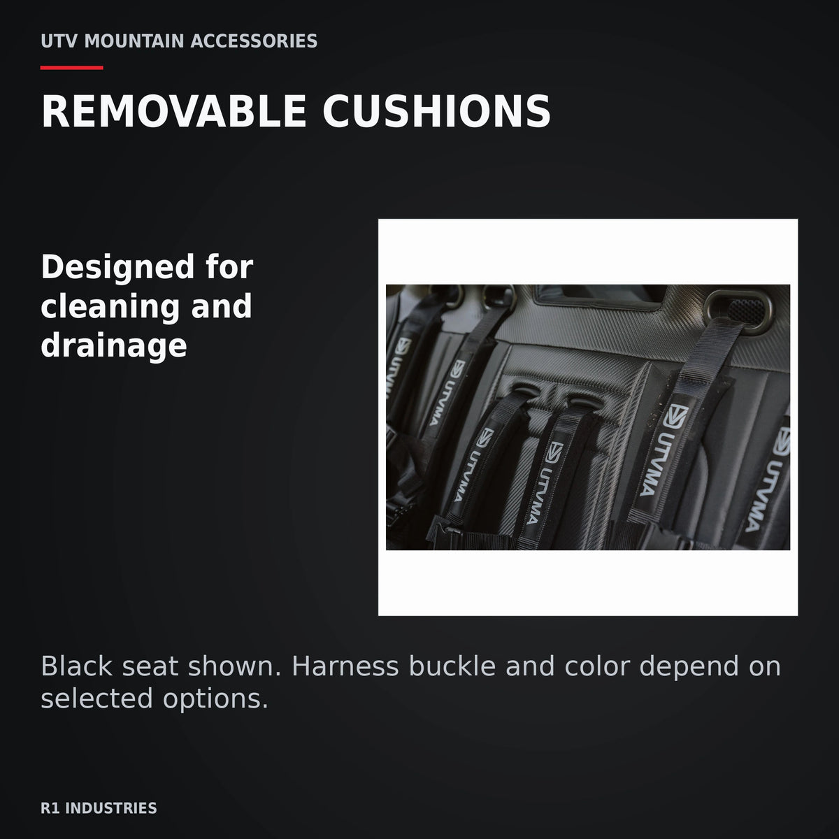 UTVMA Kawasaki KRX 4 Rear Bench Seat with Harnesses (2023+) — REMOVABLE CUSHIONS. Designed for cleaning and drainage