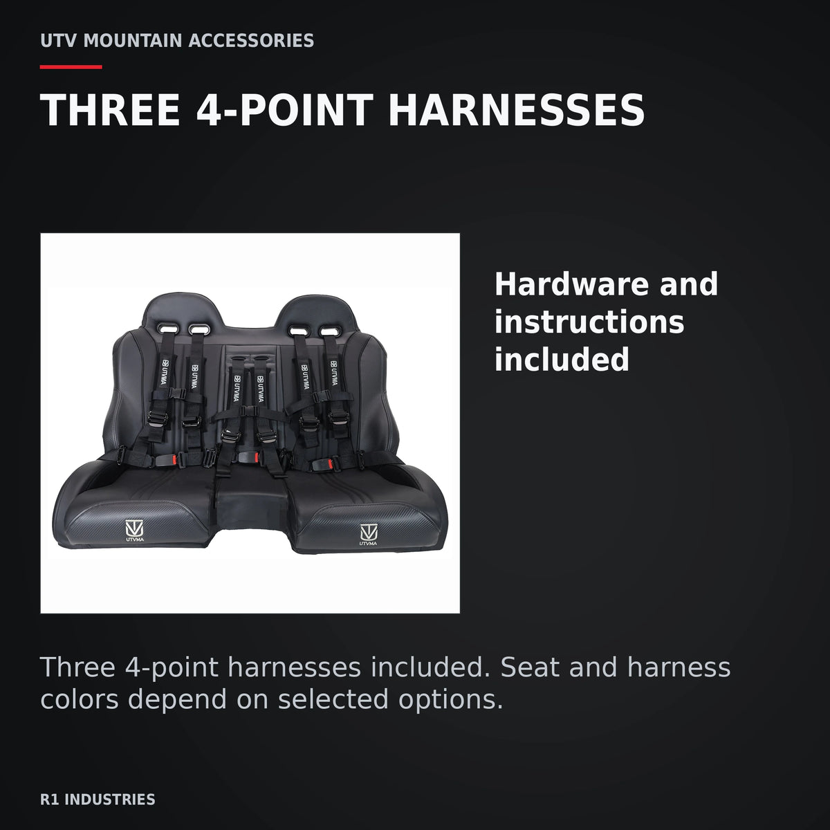 UTVMA RZR 1000 / 900 Elite Bench Seat with Harnesses — THREE 4-POINT HARNESSES. Hardware and instructions included