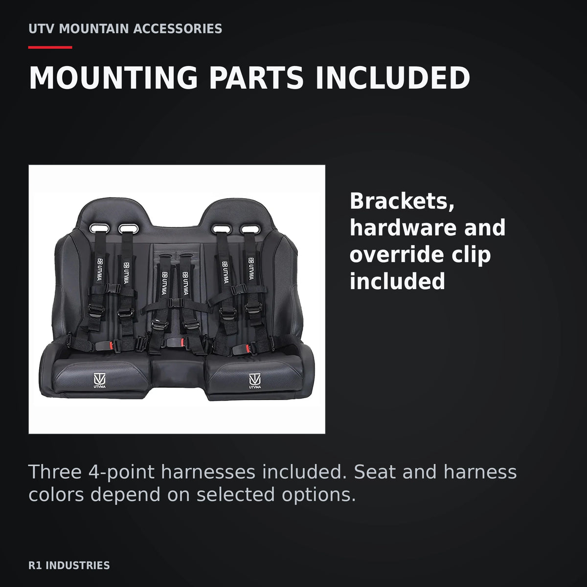 UTVMA Maverick Sport MAX Front Bench with Harnesses (2019+) — MOUNTING PARTS INCLUDED. Brackets, hardware and override clip included