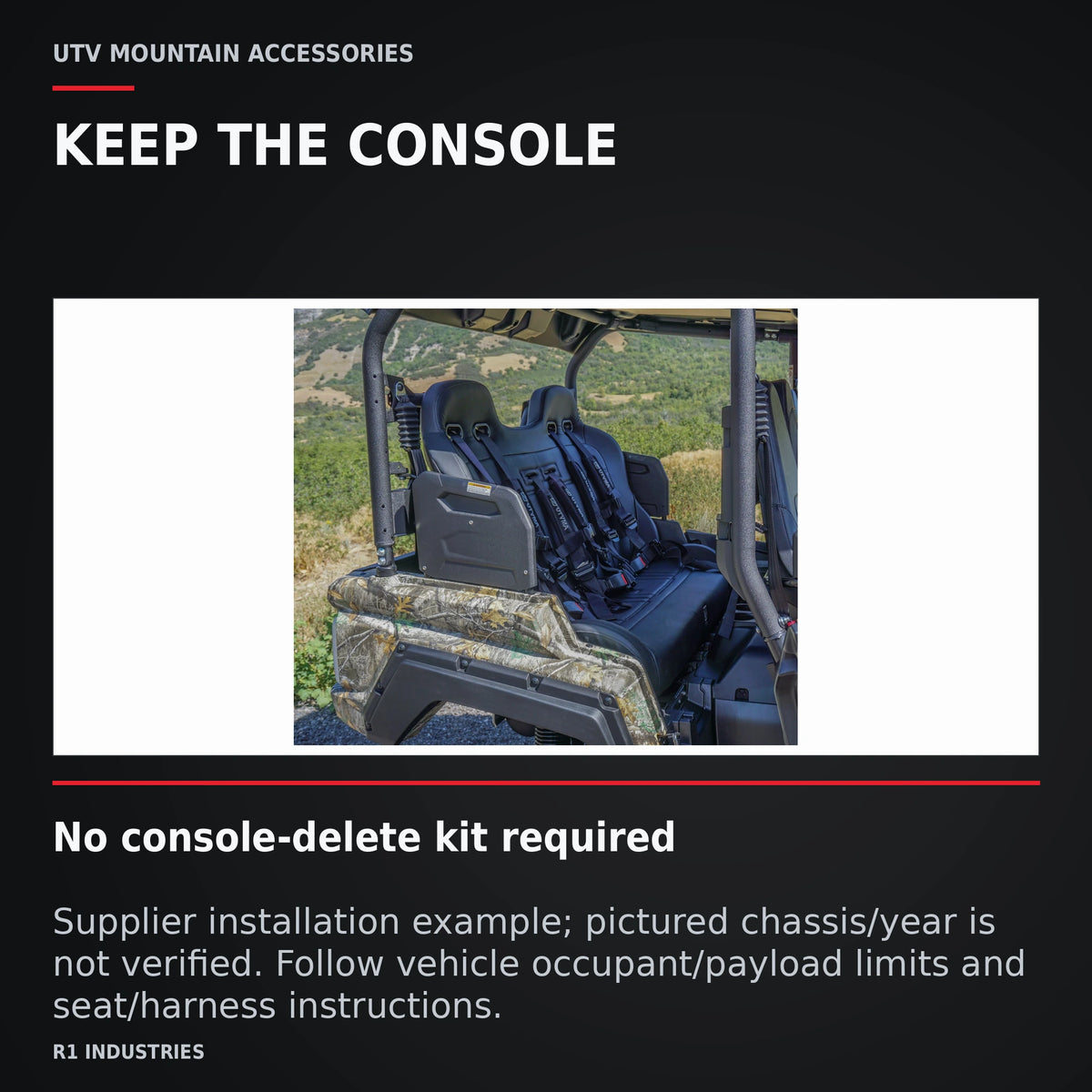 UTVMA Wolverine RMAX 4 Compact Rear Bench with Harnesses (2025+) — KEEP THE CONSOLE. No console-delete kit required