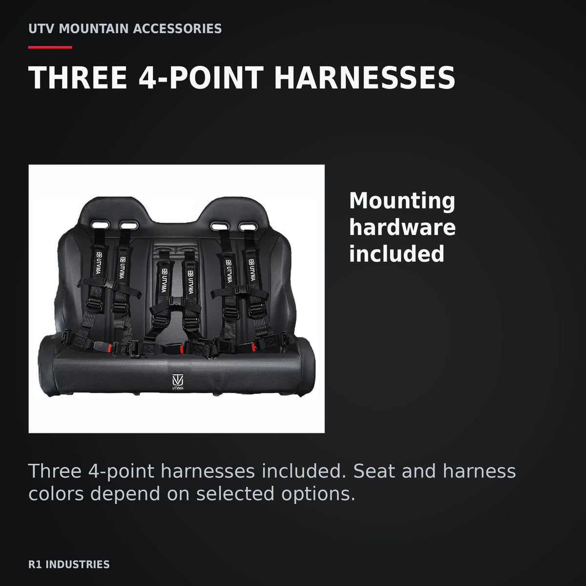 UTVMA Maverick Sport MAX Rear Bench with Harnesses (2019+) — THREE 4-POINT HARNESSES. Mounting hardware included
