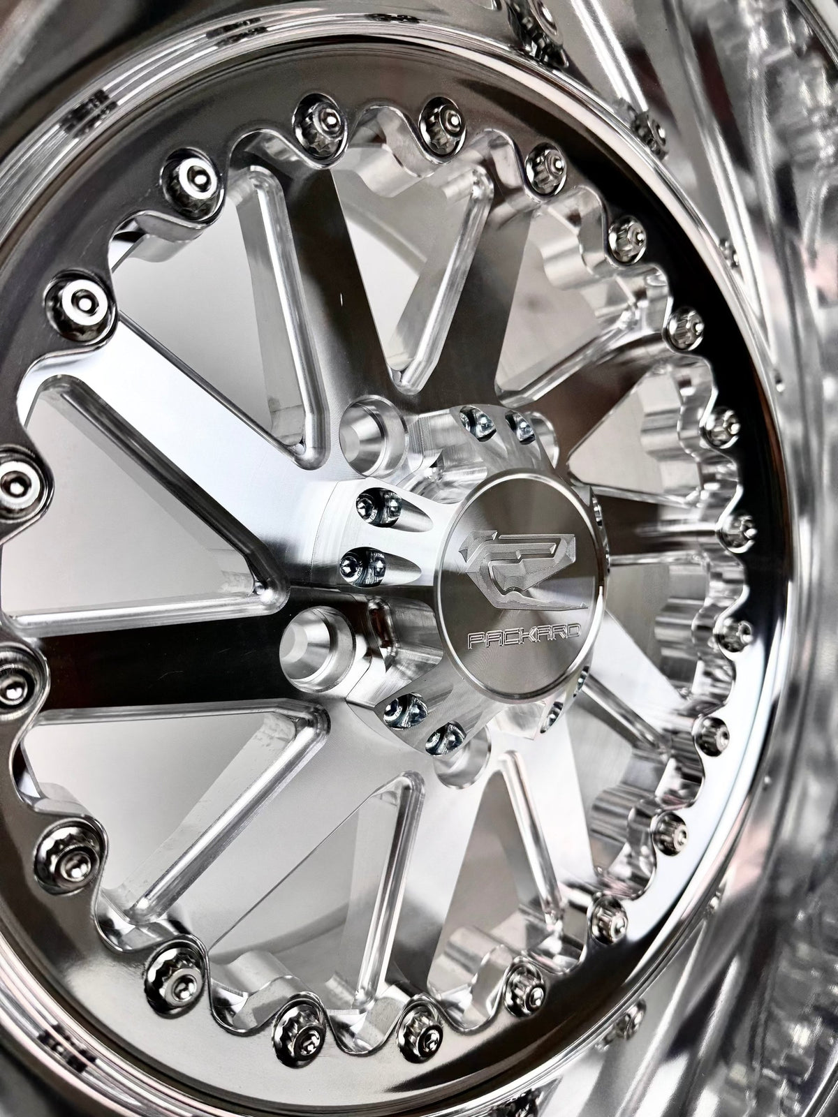 15″ Billet Aluminum Wheel for RZR Pro R (Packard Cyclone Polished Silver) — manufacturer product image