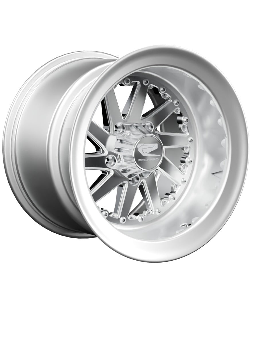 15″ Billet Aluminum Wheel for RZR Pro R (Packard Cyclone Polished Silver) — manufacturer product image