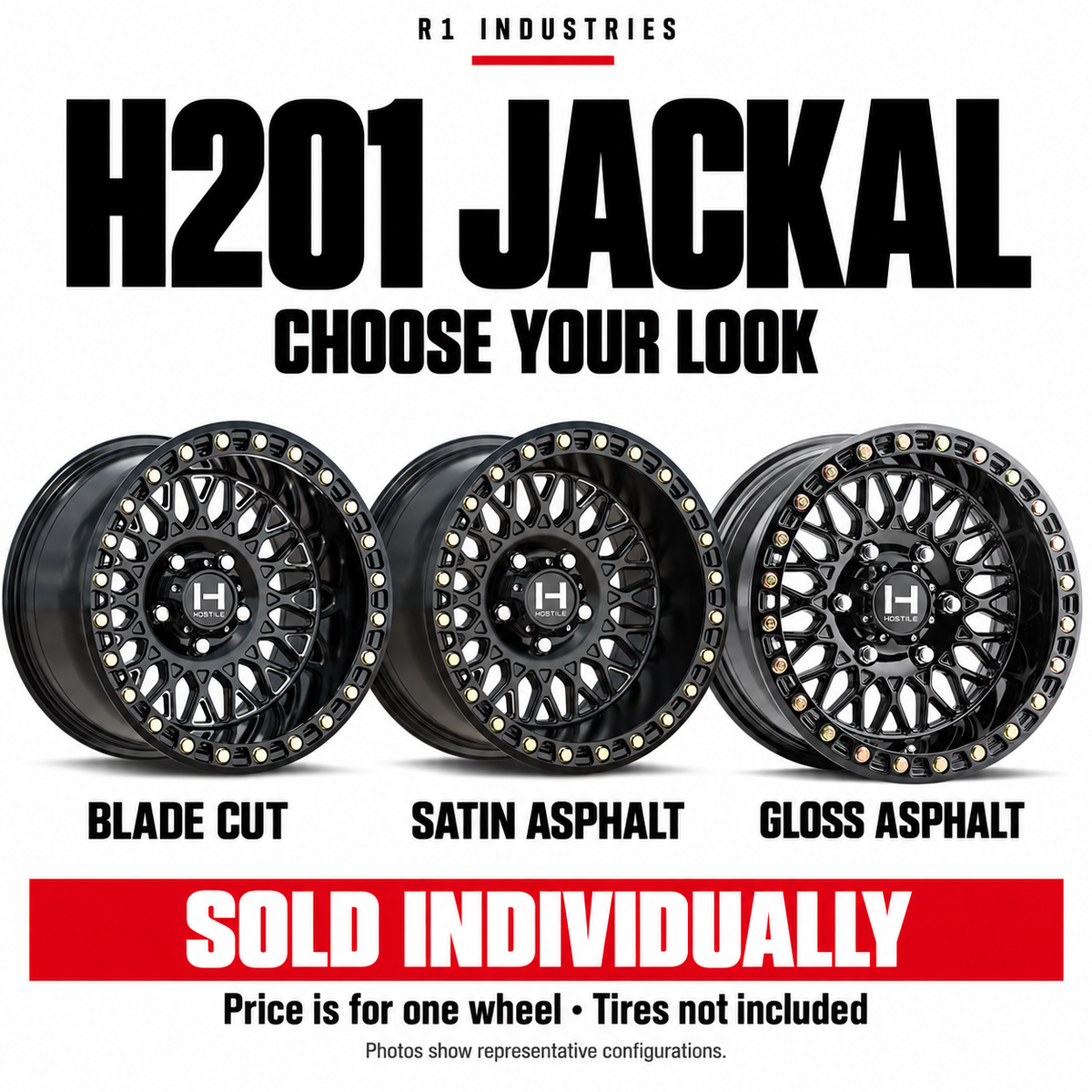 Hostile H201 wheel design and finish guide — wheels sold individually; tires not included