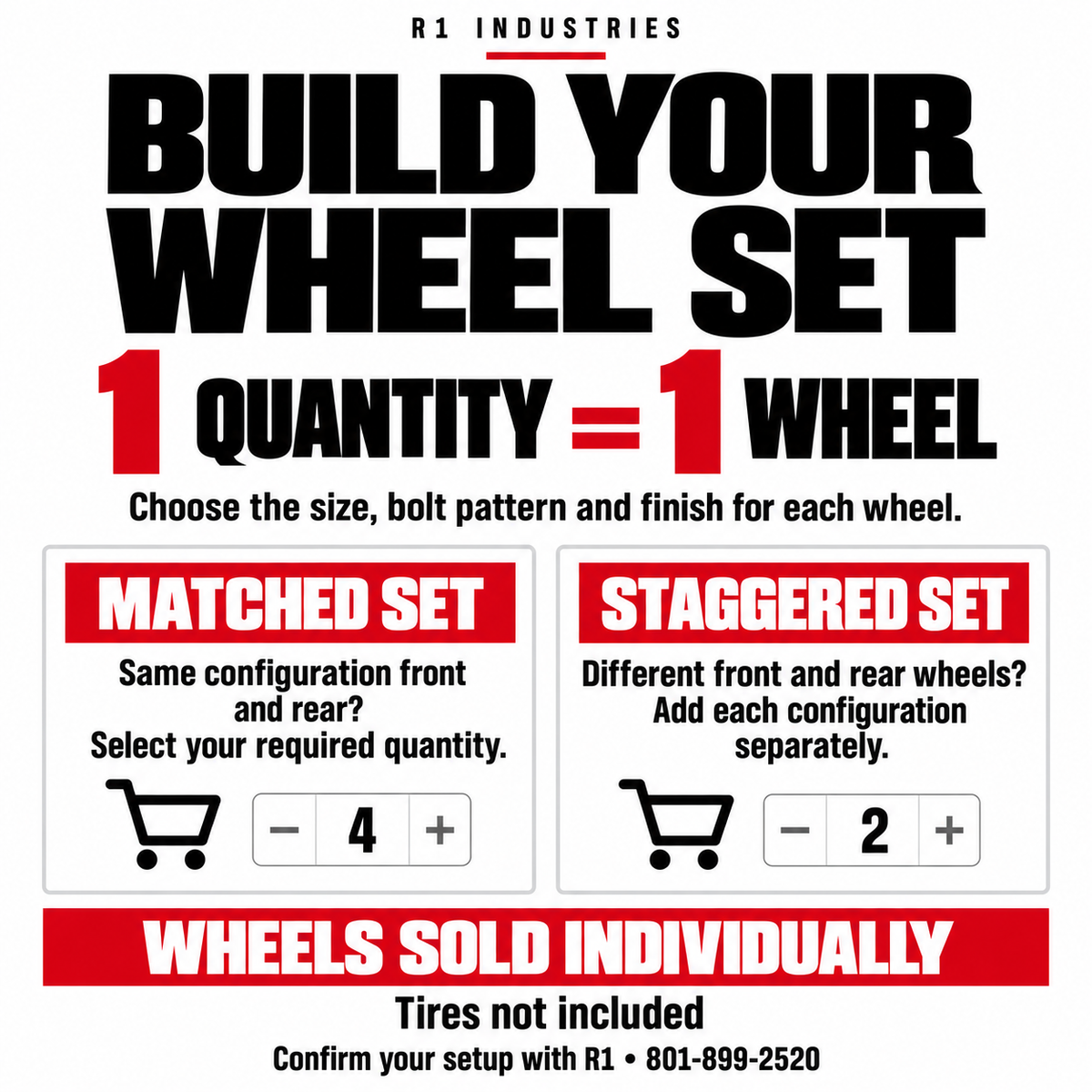 Build your wheel set — one quantity equals one wheel; matched and staggered setups