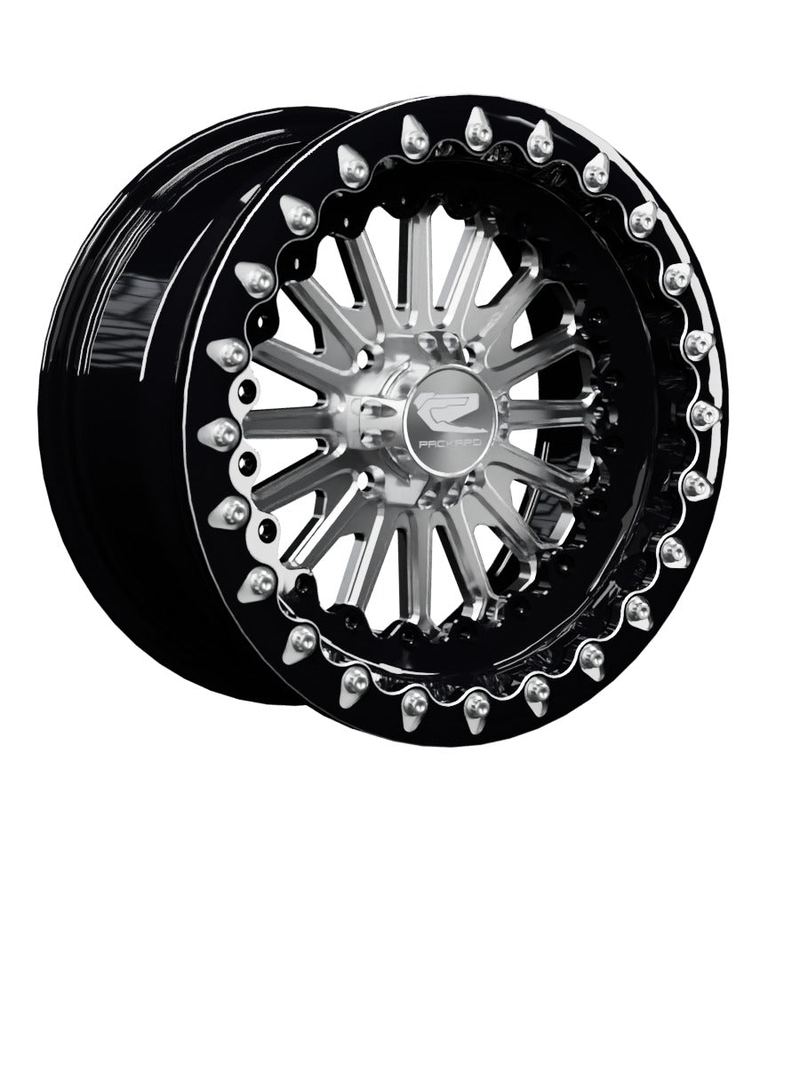 15″ Billet Aluminum UTV Beadlock Wheel (Packard Element Silver, 4x110) — Manufacturer studio configuration preview — elem slv 110 blkb blv1 7