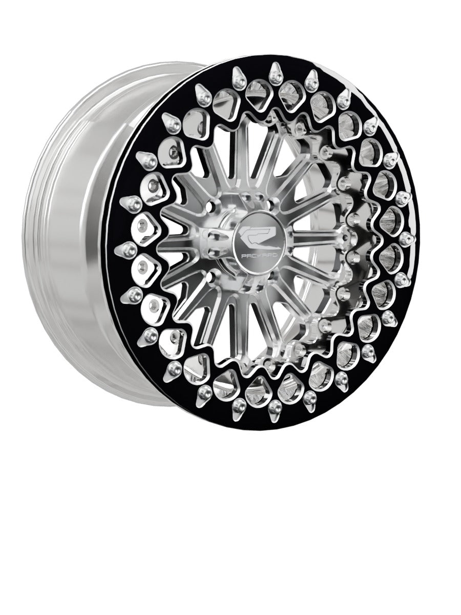 15″ Billet Aluminum UTV Beadlock Wheel (Packard Element Polished Silver, 4x110) — Manufacturer studio configuration preview — elem slv 110 polb blv2 7
