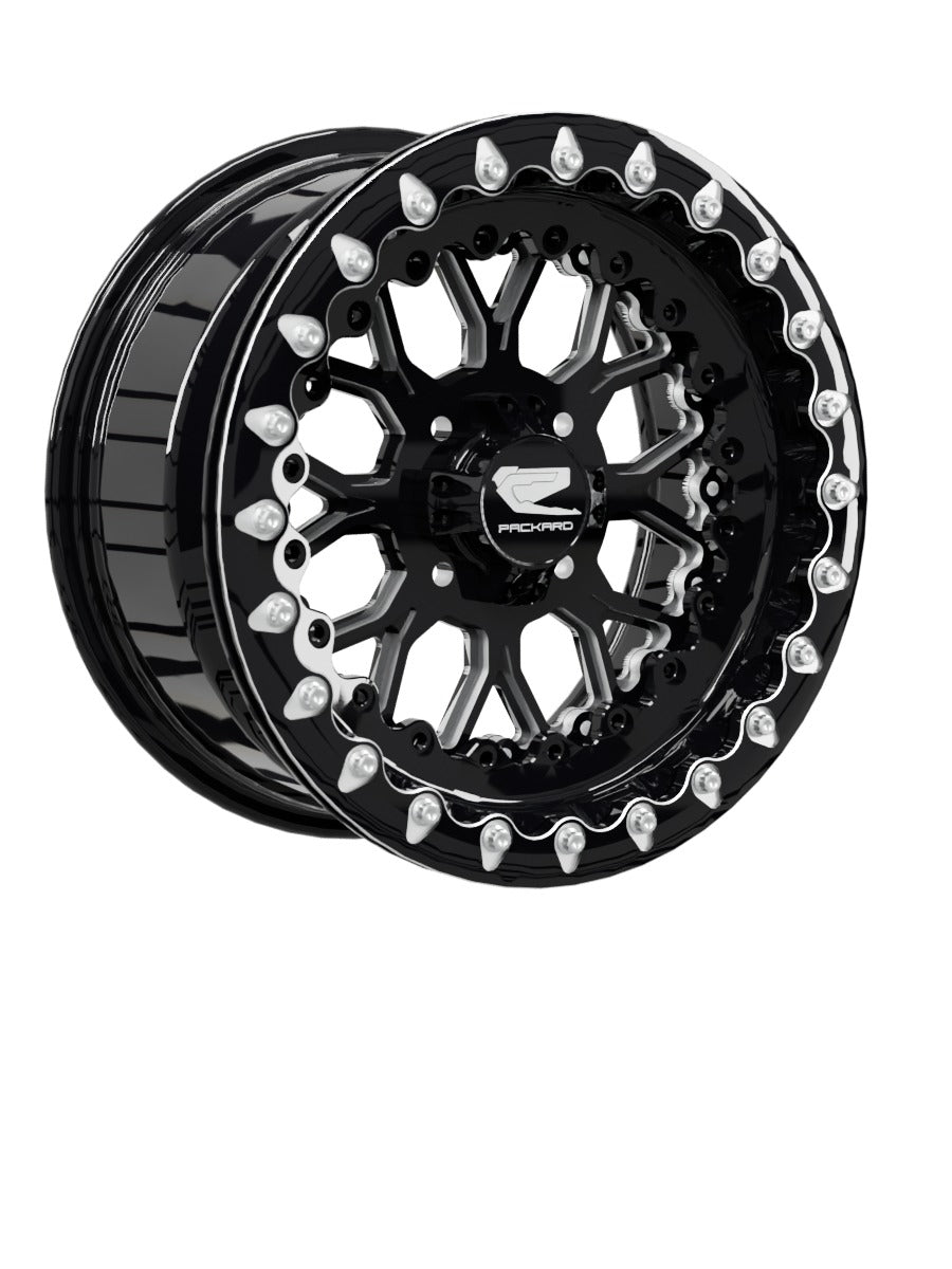 15″ Billet Aluminum UTV Beadlock Wheel (Packard Wishbone Black, 4x110) — Manufacturer studio configuration preview — wb blk 110 blkb blv1 7