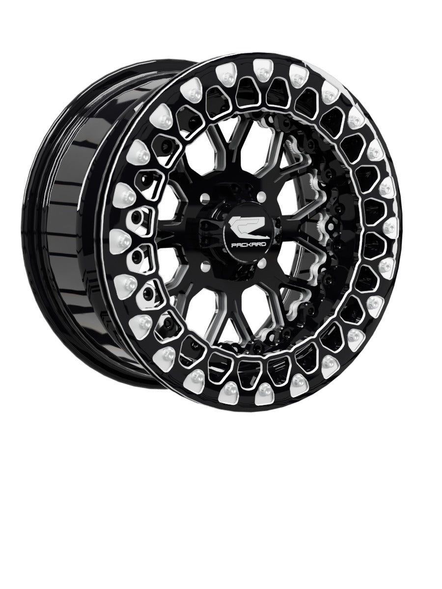 15″ Billet Aluminum UTV Beadlock Wheel (Packard Wishbone Black, 4x110) — Manufacturer studio configuration preview — wb blk 110 blkb blv3 7