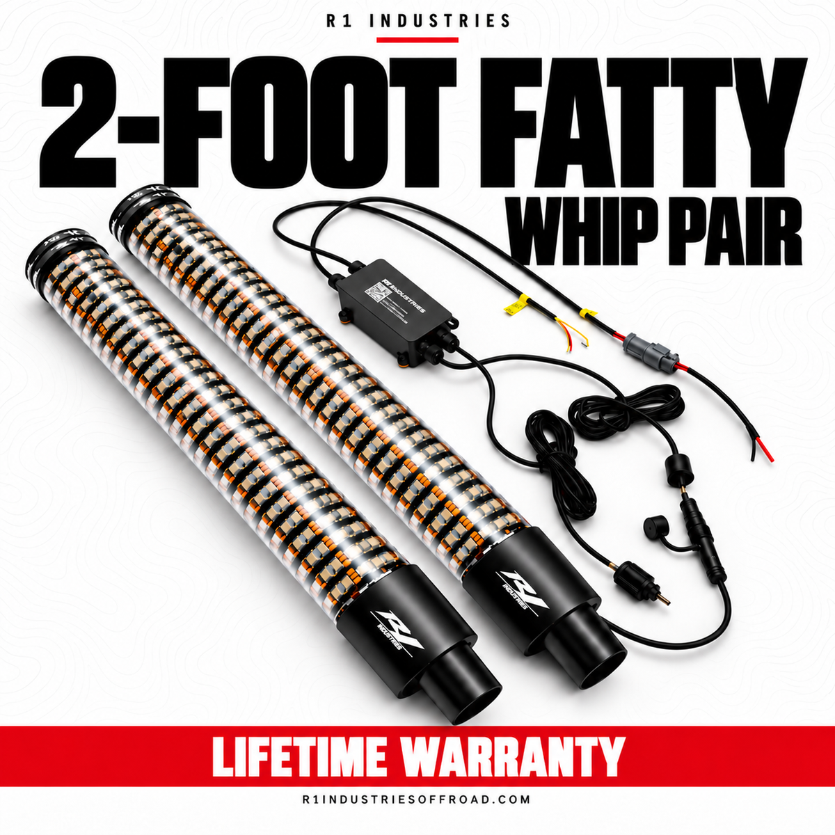 R1 Industries 2-FOOT FATTY WHIP PAIR — RGBW LED whip configuration — Lifetime Warranty