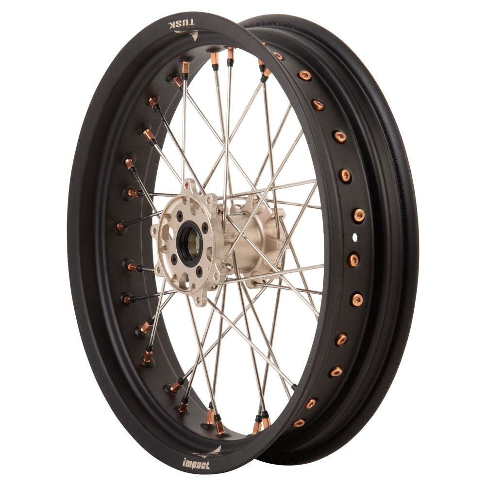 Tusk Impact Supermoto Complete Front and Rear Wheel Set 17 x 3.50 Matte Black Rim/Silver Spoke/Magnesium Hub/Magnesium Nipple Yamaha WR250F 1999-2025