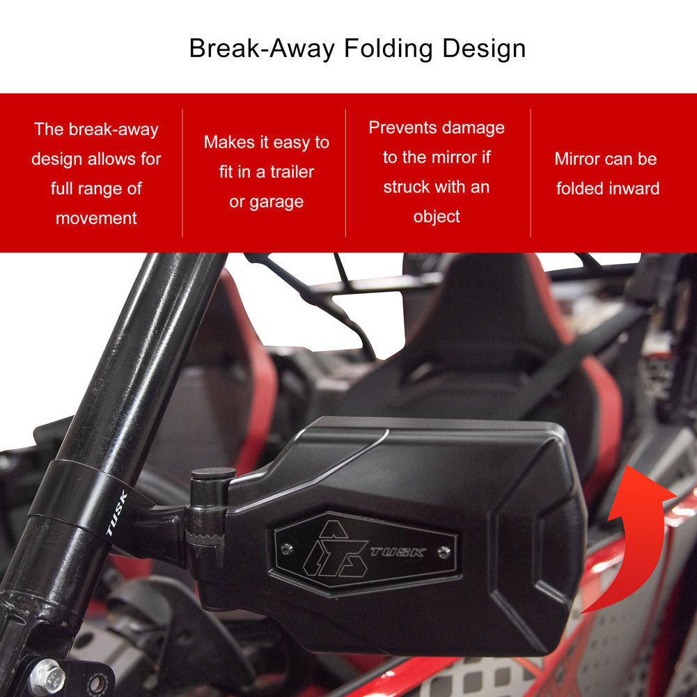 Tusk Pivot Folding Mirror Kit with Low Profile UTV Roll Cage Clamp Polaris RZR Pro R 4 Factory Armored Edition 2020-2026