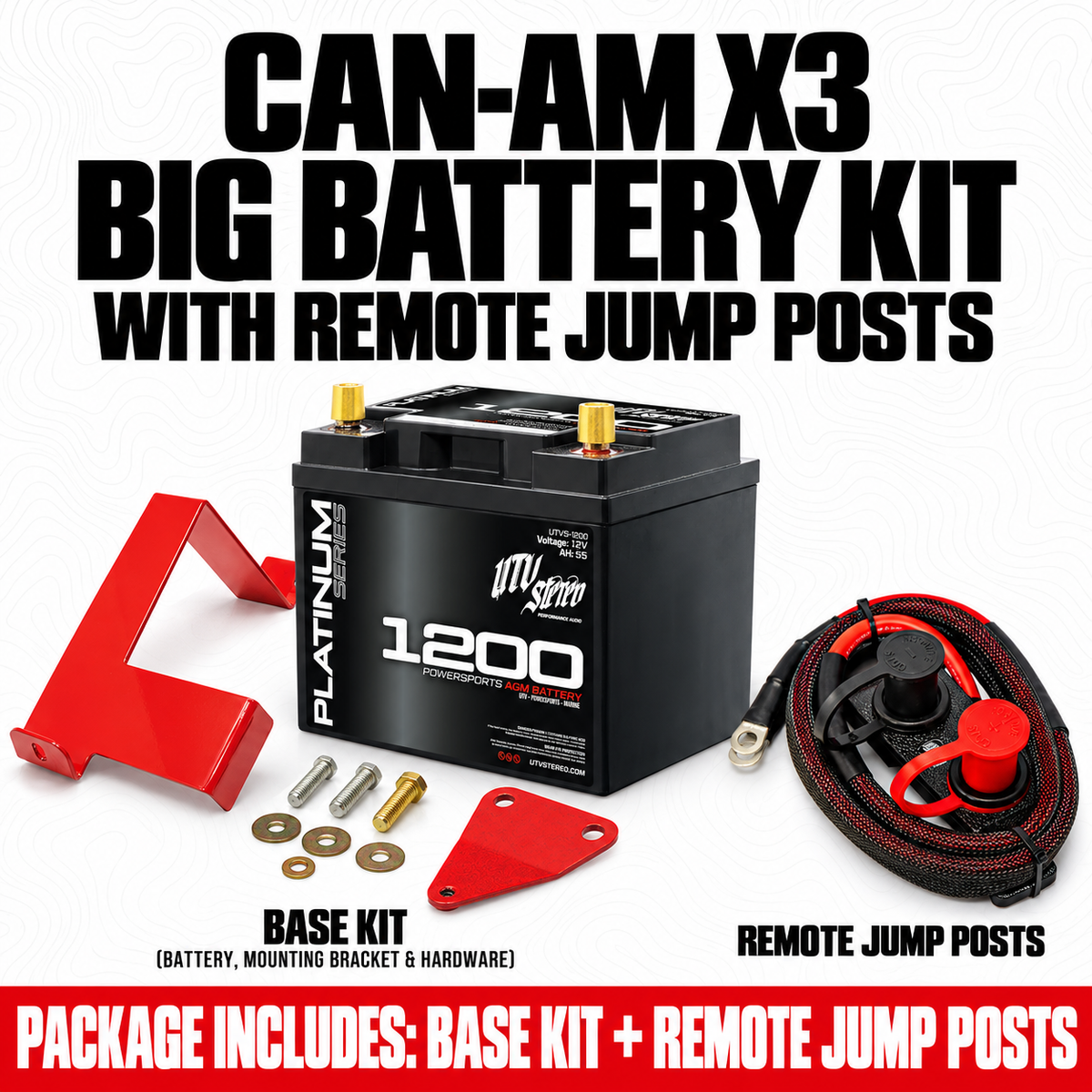 CAN-AM X3 BIG BATTERY KIT with REMOTE JUMP POSTS; 55Ah battery, mounting bracket and hardware included