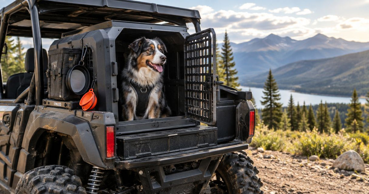 UTV dog kennel and restraint accessories for the trail