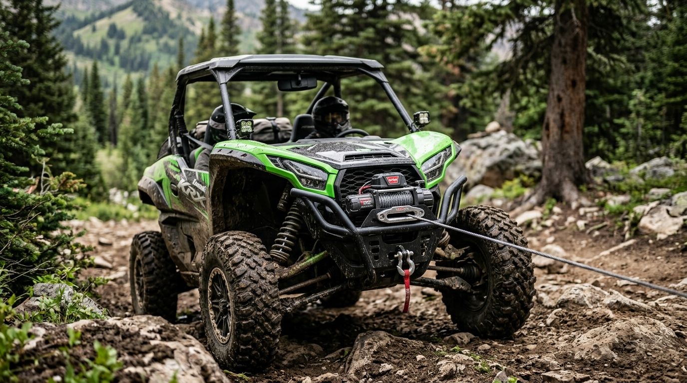Winch mounts for Kawasaki KRX recovery setups