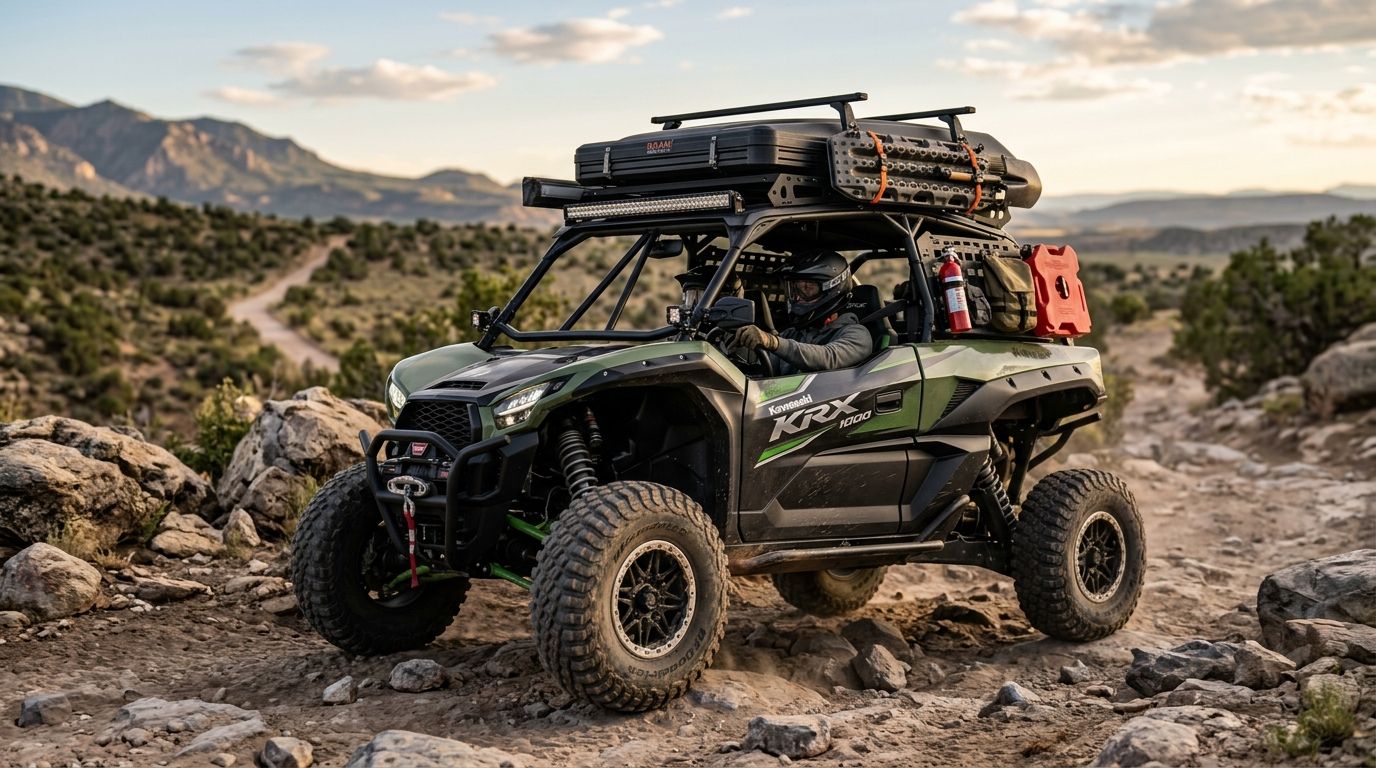 Roll cage accessories for Kawasaki KRX overlanding builds