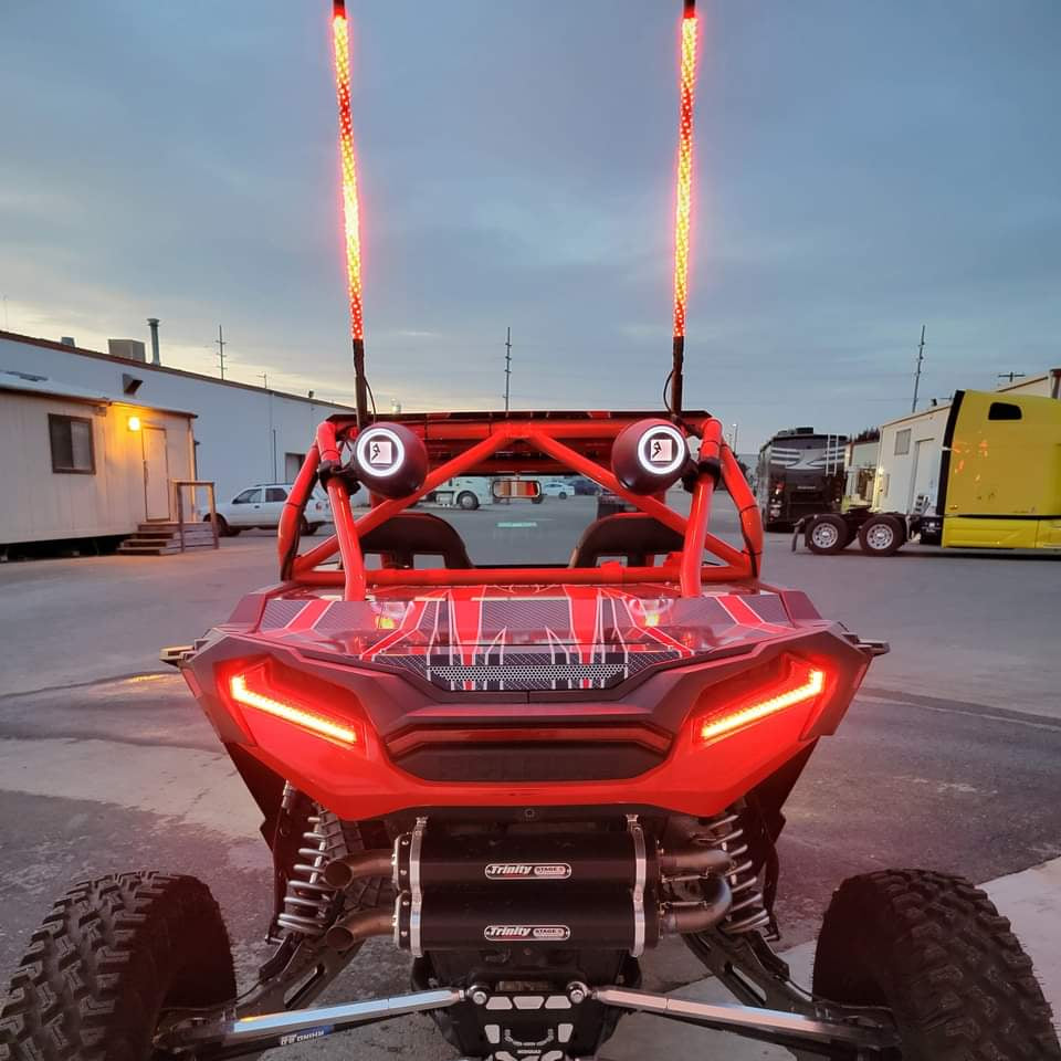 R1 Pro Series LED whip lights installed on a UTV