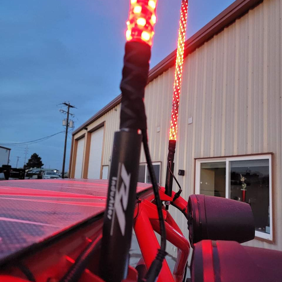 ATV and UTV whip light guide featuring illuminated R1 Industries LED whips