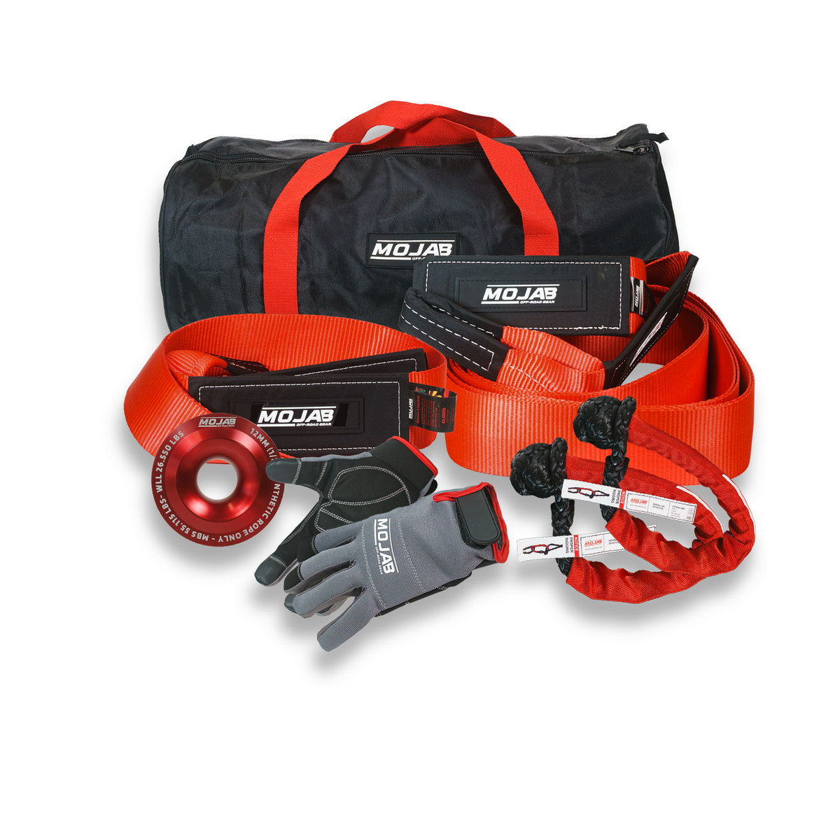 UTV recovery kit with ropes, shackles and storage bags