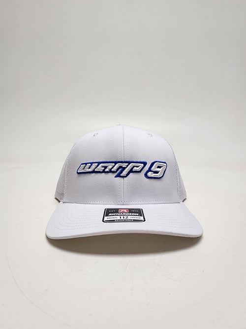 Warp 9 Racing white and blue hat collection