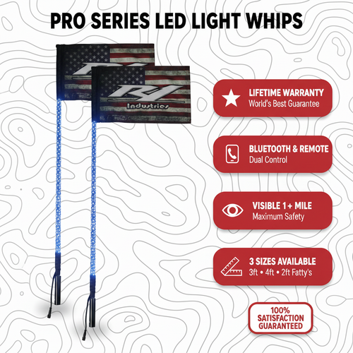 R1 Pro Series RGBW ATV LED whip lights and mounting accessories collection