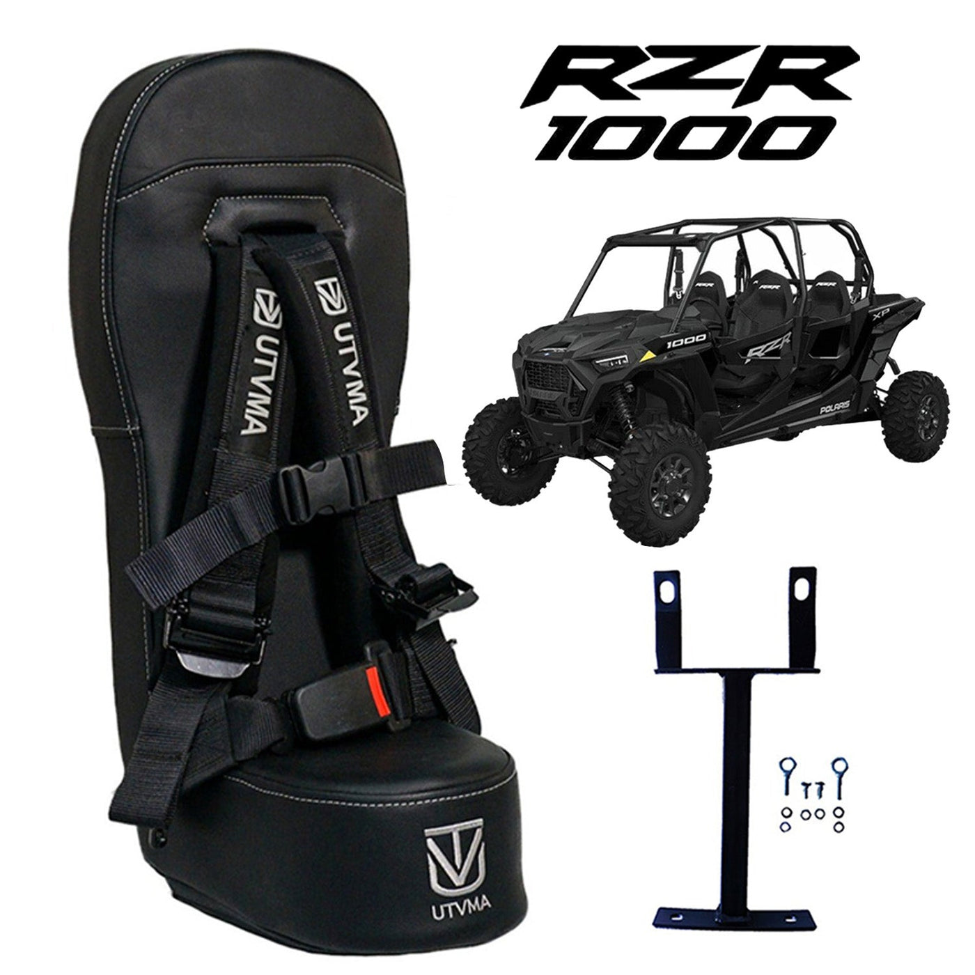 Polaris RZR 1000 bump seat with harness installed