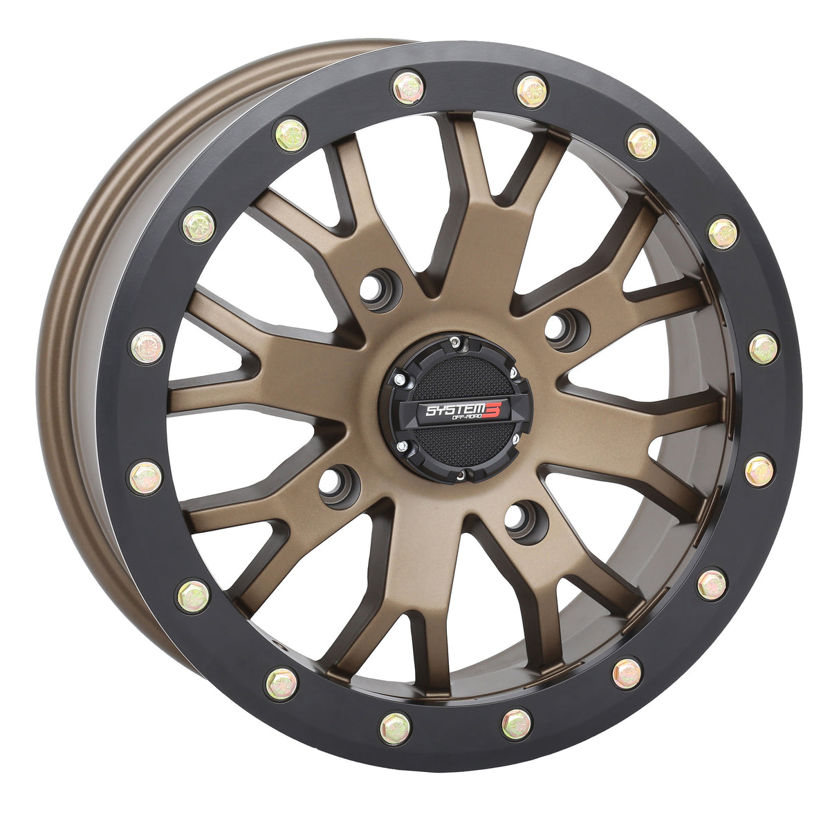 Photo of SYSTEM 3 SB4 BL WHEEL 14X7 4+3 (+15MM) 4/156 MATTE BRONZE/BLACK by SYSTEM 3 - Premium Wheels for UTVs / Side by Sides