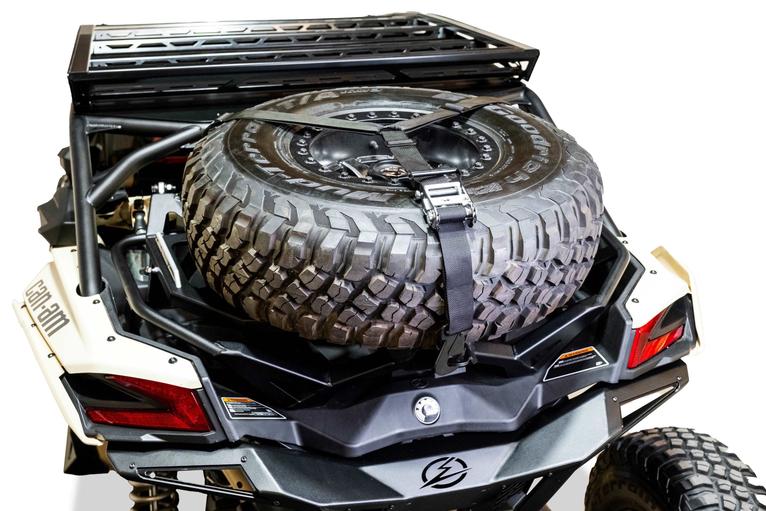 Photo of 2017-2024 Can Am X3 Maverick Volt Series Baja Spare Tire Rack by Elektric Offroad - Premium 2017+ Can Am X3 Maverick Volt Baja Rack for UTVs / Side by Sides