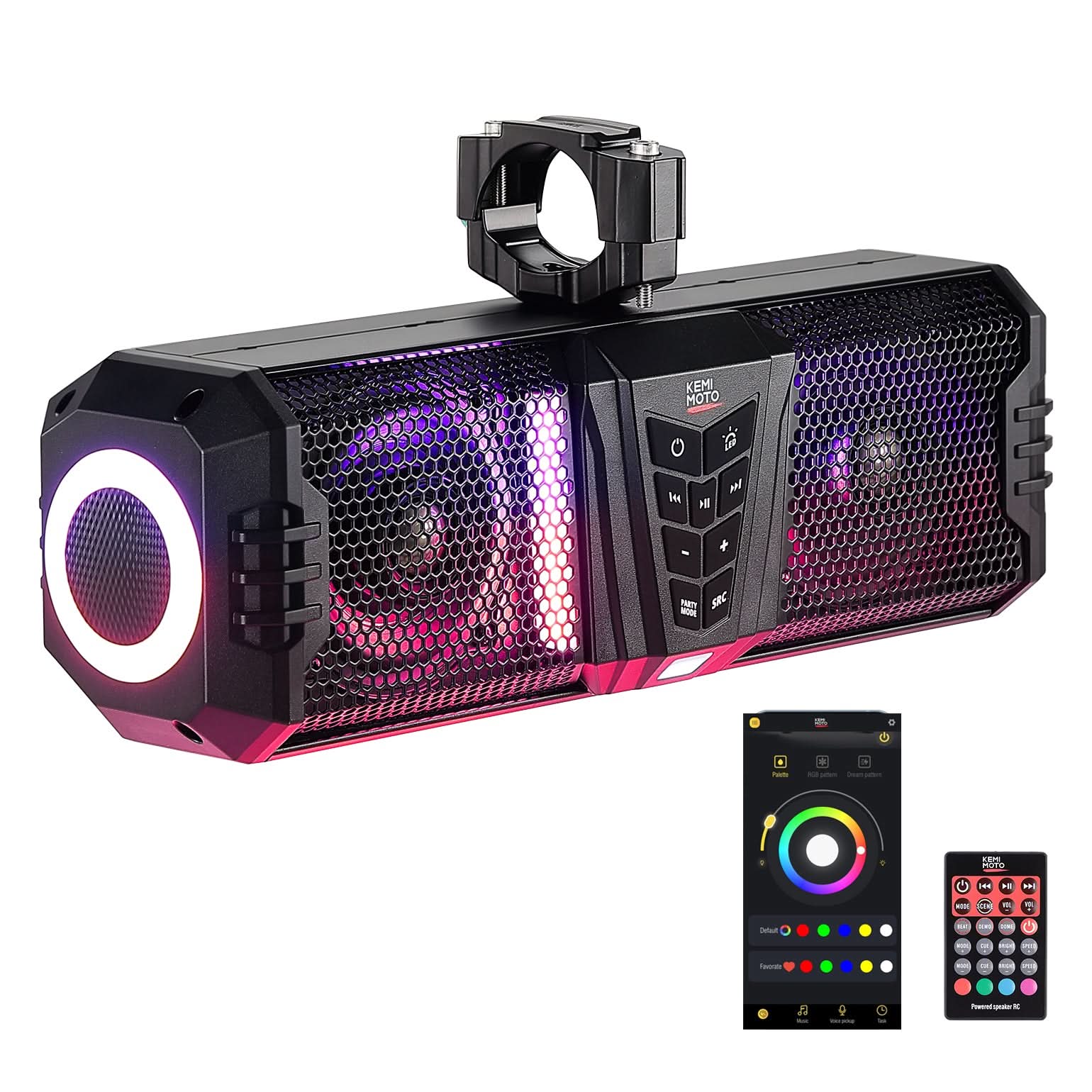 Photo of Midnight 40 16" Bluetooth Sound Bar –2025 Compact RGB UTV Speaker for Golf Cart, ATV, Polaris RZR by Kemimoto - Premium for UTVs / Side by Sides