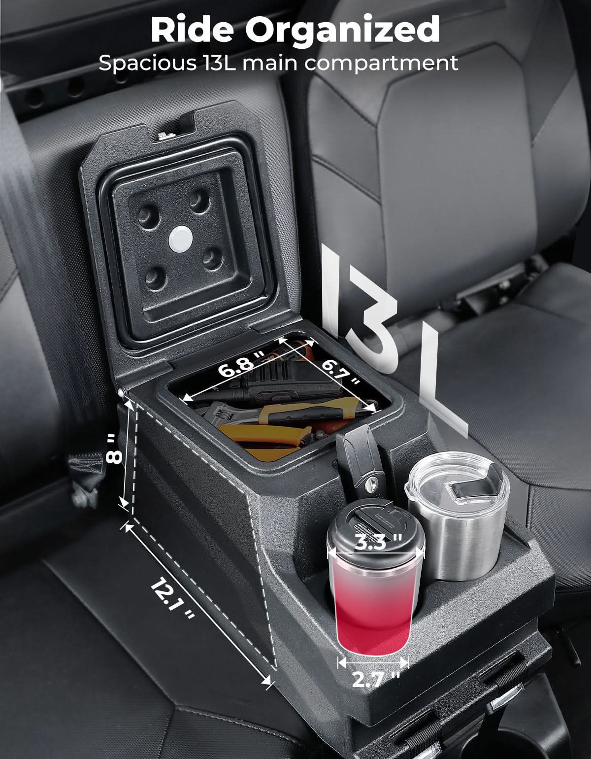 Photo of UTV Bench Seat Center Console Box for Polaris Ranger XP 1000/Crew 2017-2024 by Kemimoto - Premium for UTVs / Side by Sides