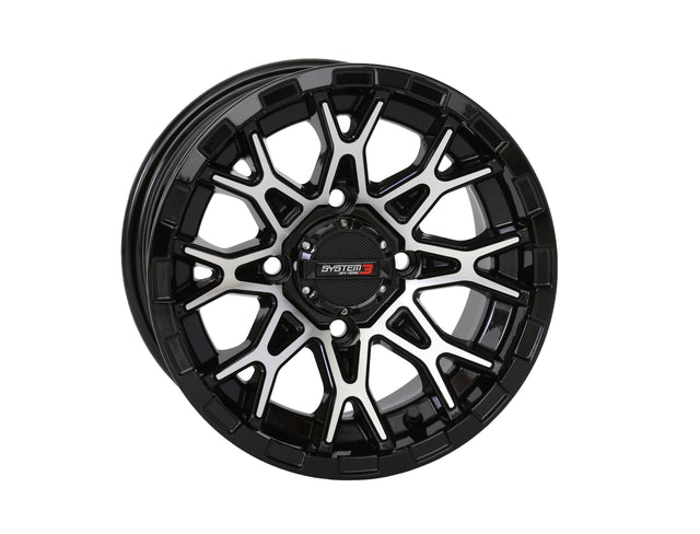 Photo of ST6 WHEEL 14X7 4+3 (+10MM) 4/156 GLOSS BLACK/MACHINED by SYSTEM 3 - Premium Wheels for UTVs / Side by Sides