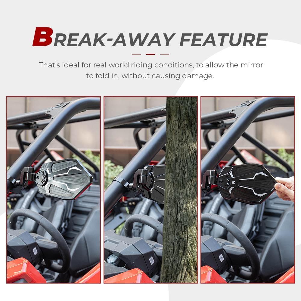 Photo of UTV 1.65"-2" Rear View Mirror & 1.6"-2" Round Tube Side Mirror by Kemimoto - Premium for UTVs / Side by Sides