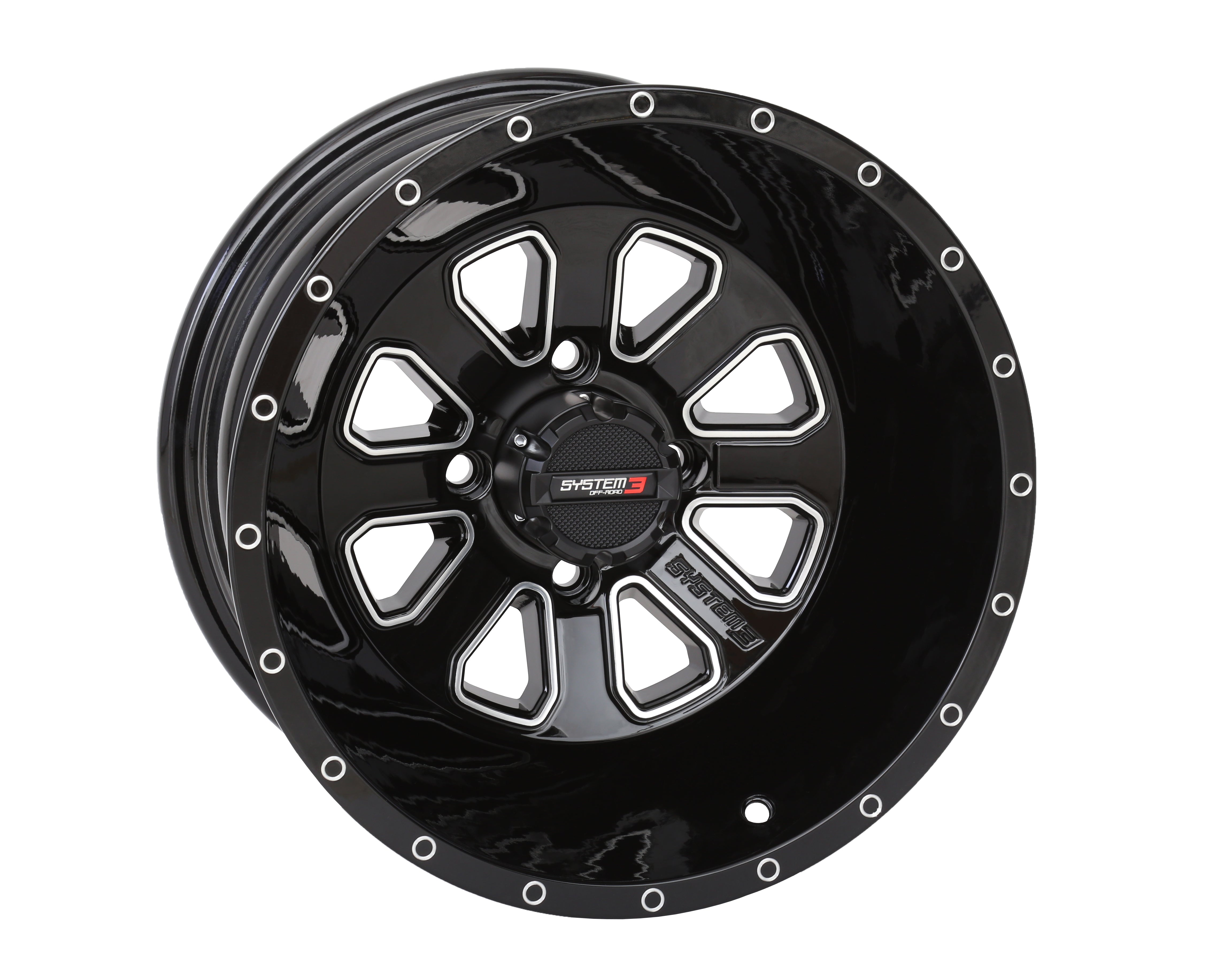 Photo of ST4 WHEEL 14X7 2+5 (-47MM) 4/110 GLOSS BLACK/MACHINED by SYSTEM 3 - Premium Wheels for UTVs / Side by Sides