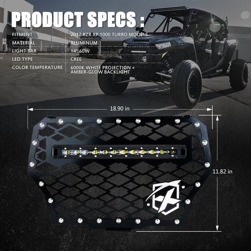 Polaris RZR Grille with built-in LED Light Bar 60W
