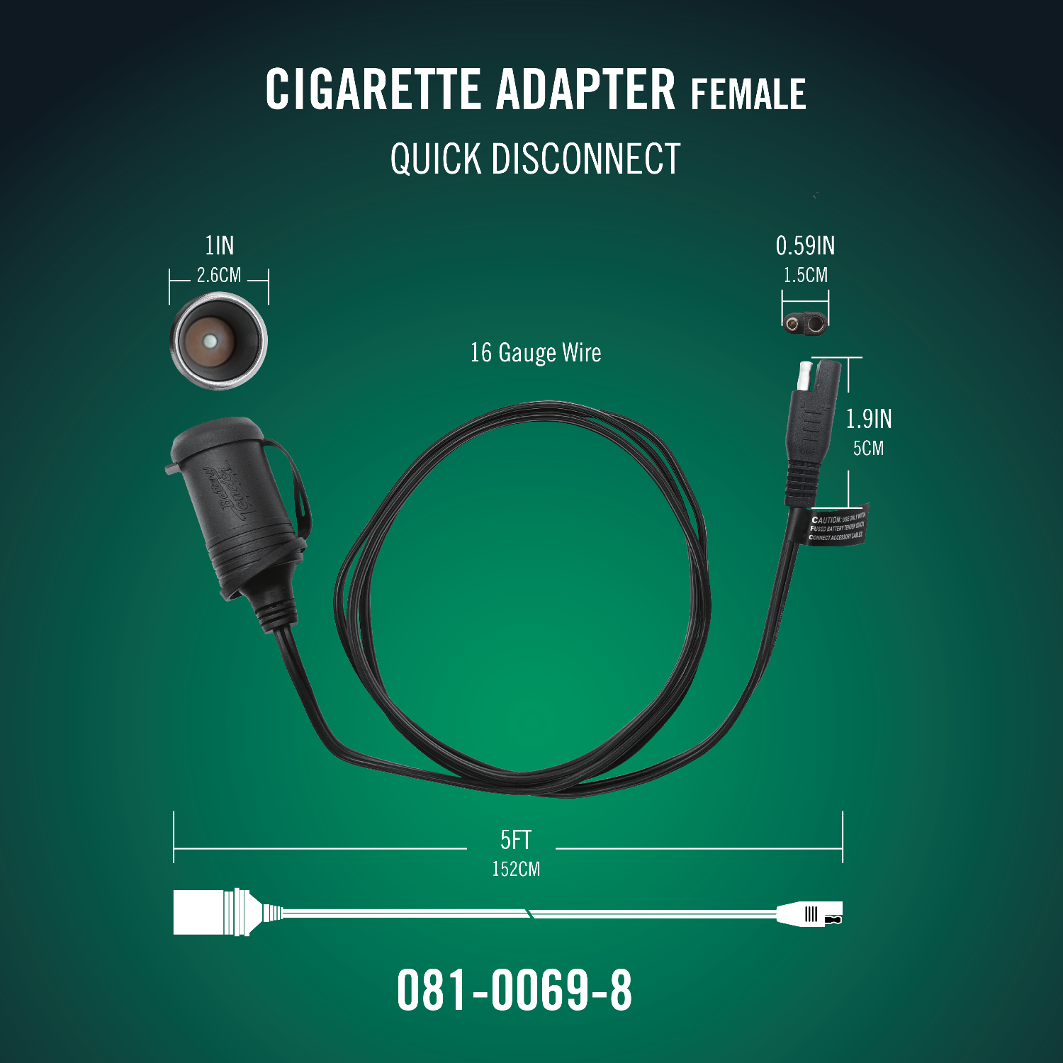 Photo of Female Cigarette Adapter Accessory Cable with Quick Disconnect by Battery Tender® - Premium for UTVs / Side by Sides