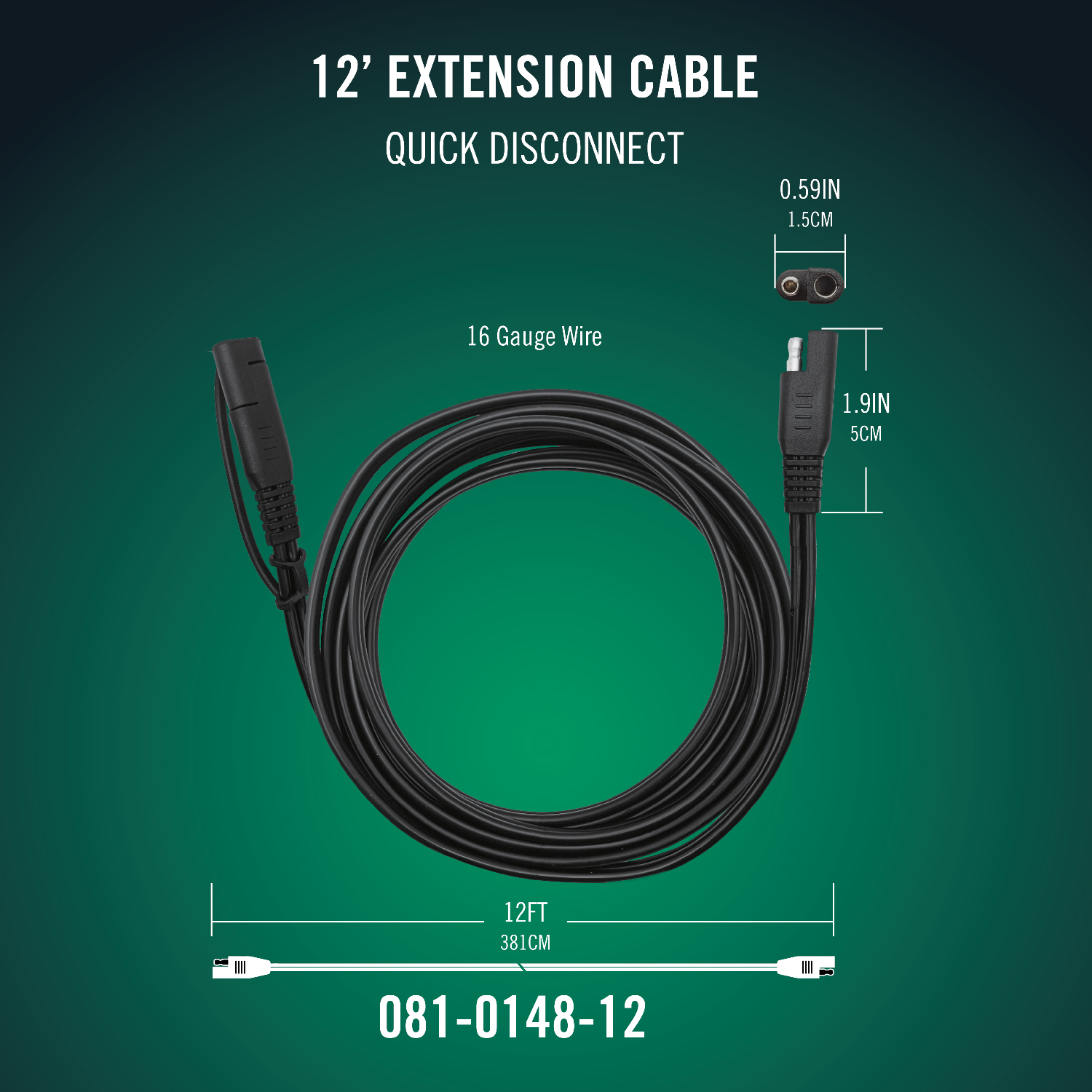 Photo of Quick Disconnect 12 Foot Extension Cable by Battery Tender® - Premium for UTVs / Side by Sides