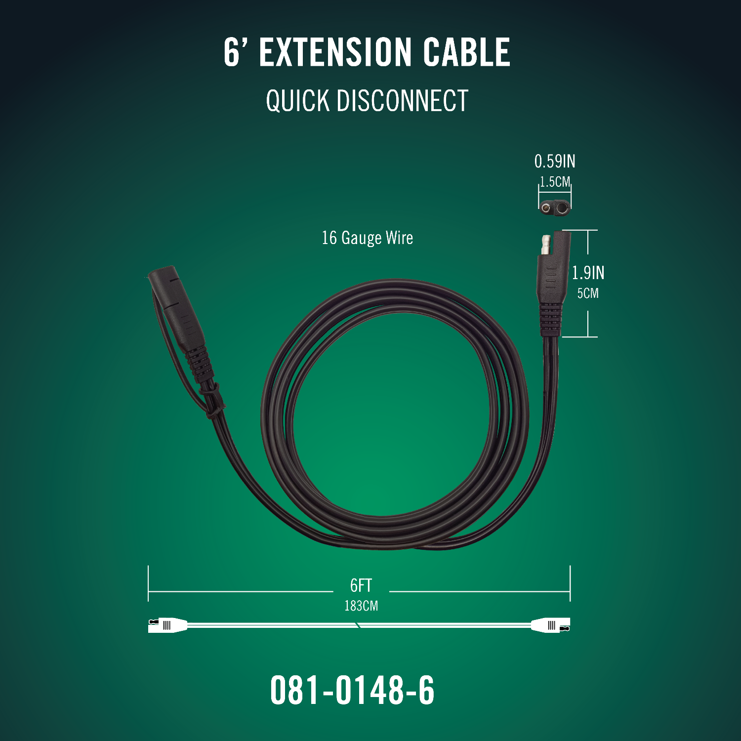 Photo of Quick Disconnect 6 Foot Extension Cable by Battery Tender® - Premium for UTVs / Side by Sides