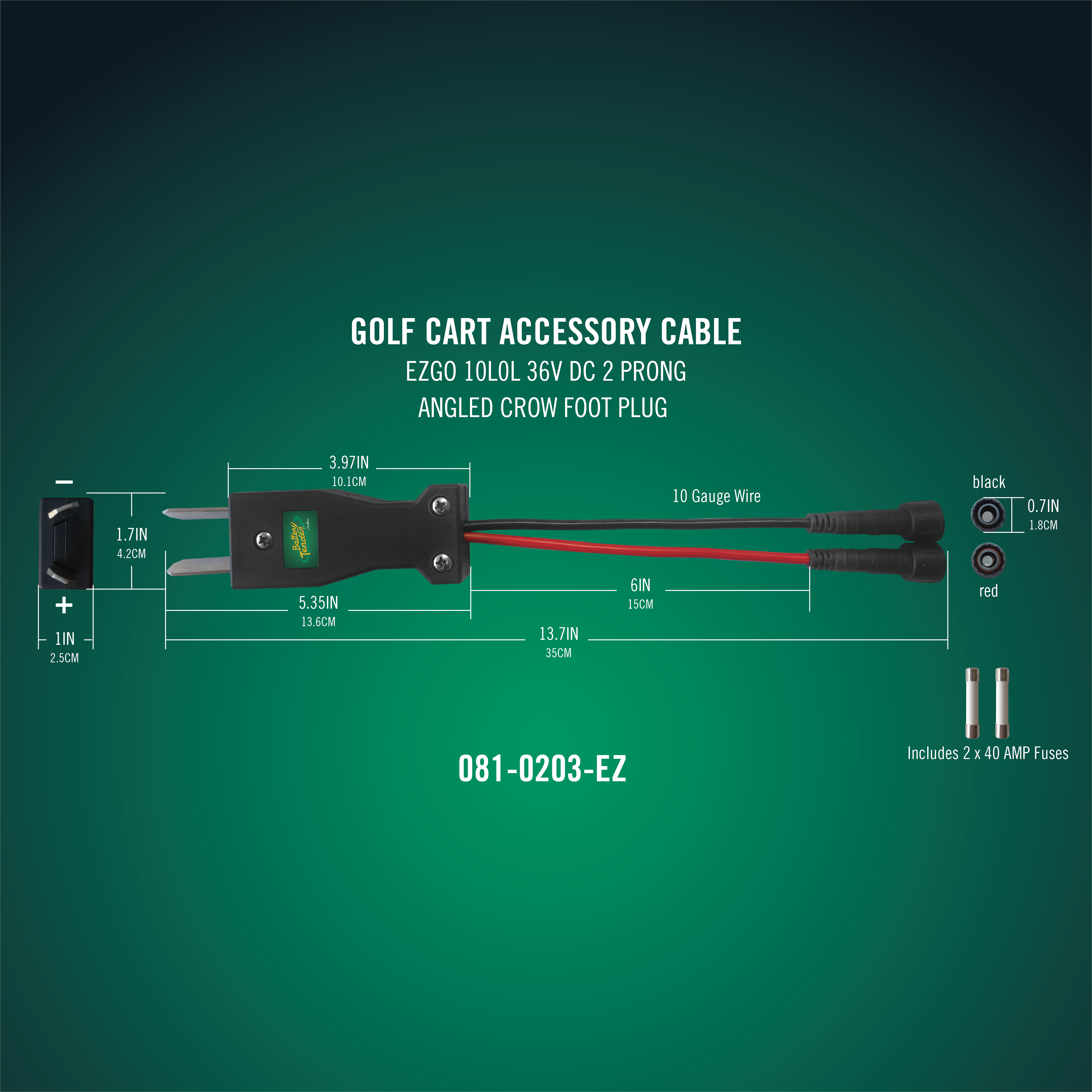 Photo of PowerPlus 36V DC Plug - E-Z-GO 2-Prong Angled Crow Foot by Battery Tender® - Premium for UTVs / Side by Sides