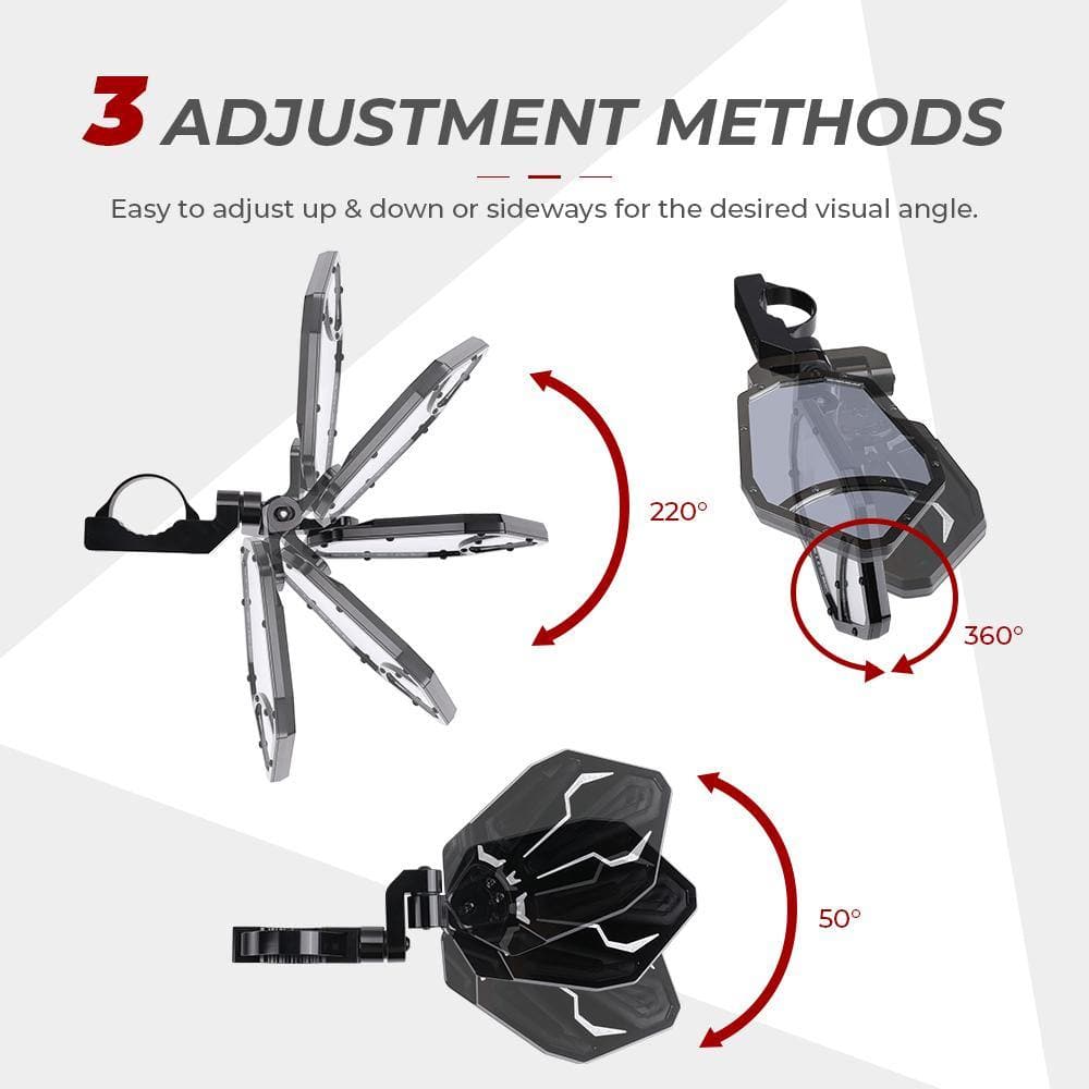 Photo of UTV 1.65"-2" Rear View Mirror & 1.6"-2" Round Tube Side Mirror by Kemimoto - Premium for UTVs / Side by Sides