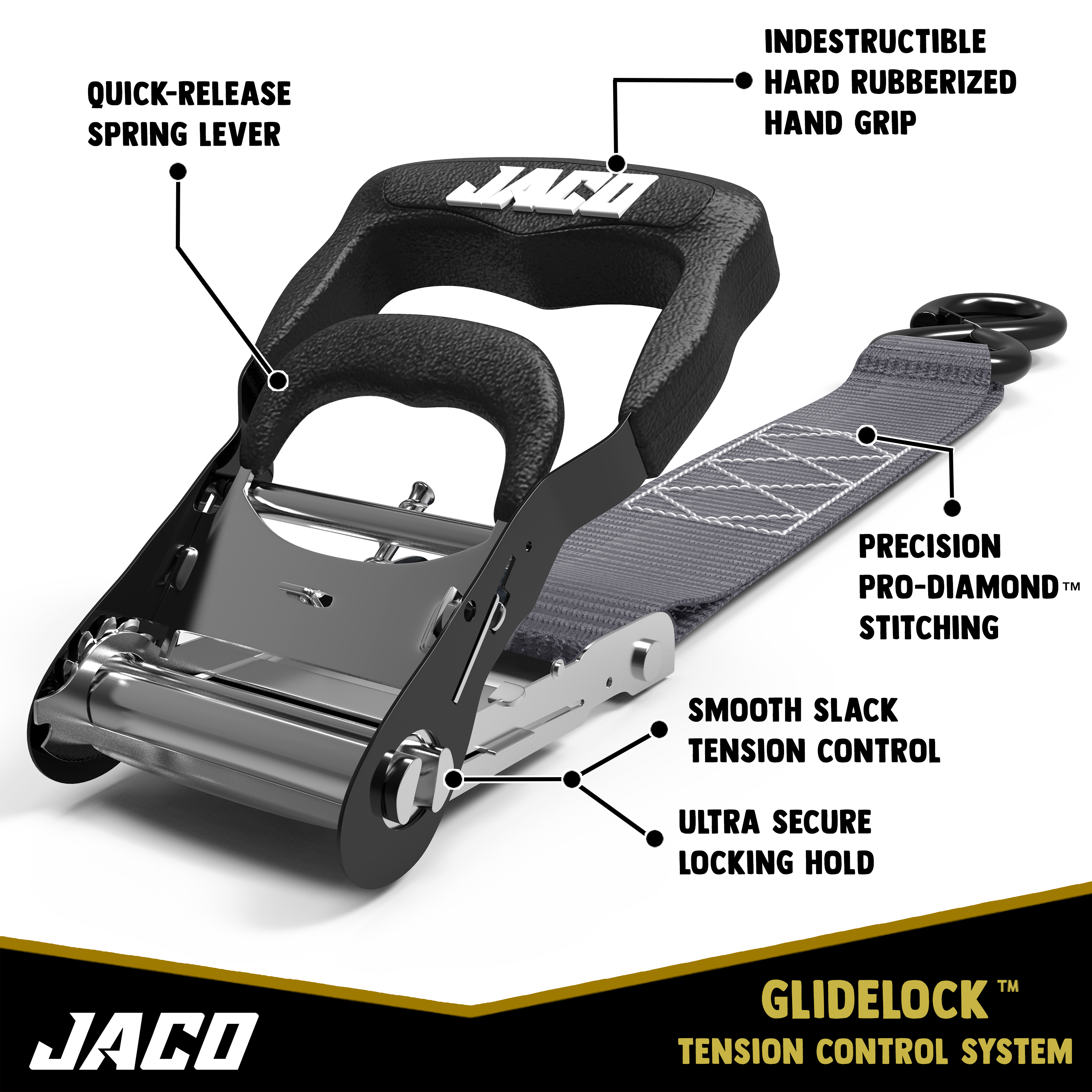 Photo of Heavy Duty Ratchet Tie Down Straps with Soft Loops (1.6" x 8 ft) | AAR Certified Break Strength (5,208 lbs) by JACO - Premium Tie Downs for UTVs / Side by Sides