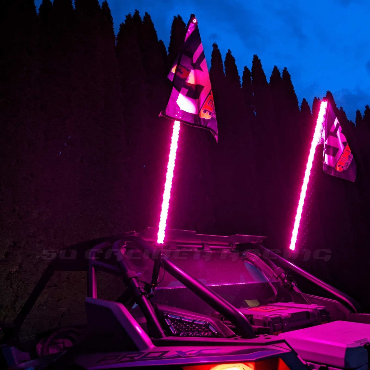 PAIR of 50 Cal Spiral LED Lighted Whips with Bluetooth App Control - 50 Caliber Racing