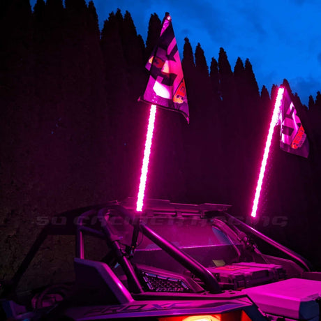PAIR of 50 Cal Spiral LED Lighted Whips with Bluetooth App Control - 50 Caliber Racing