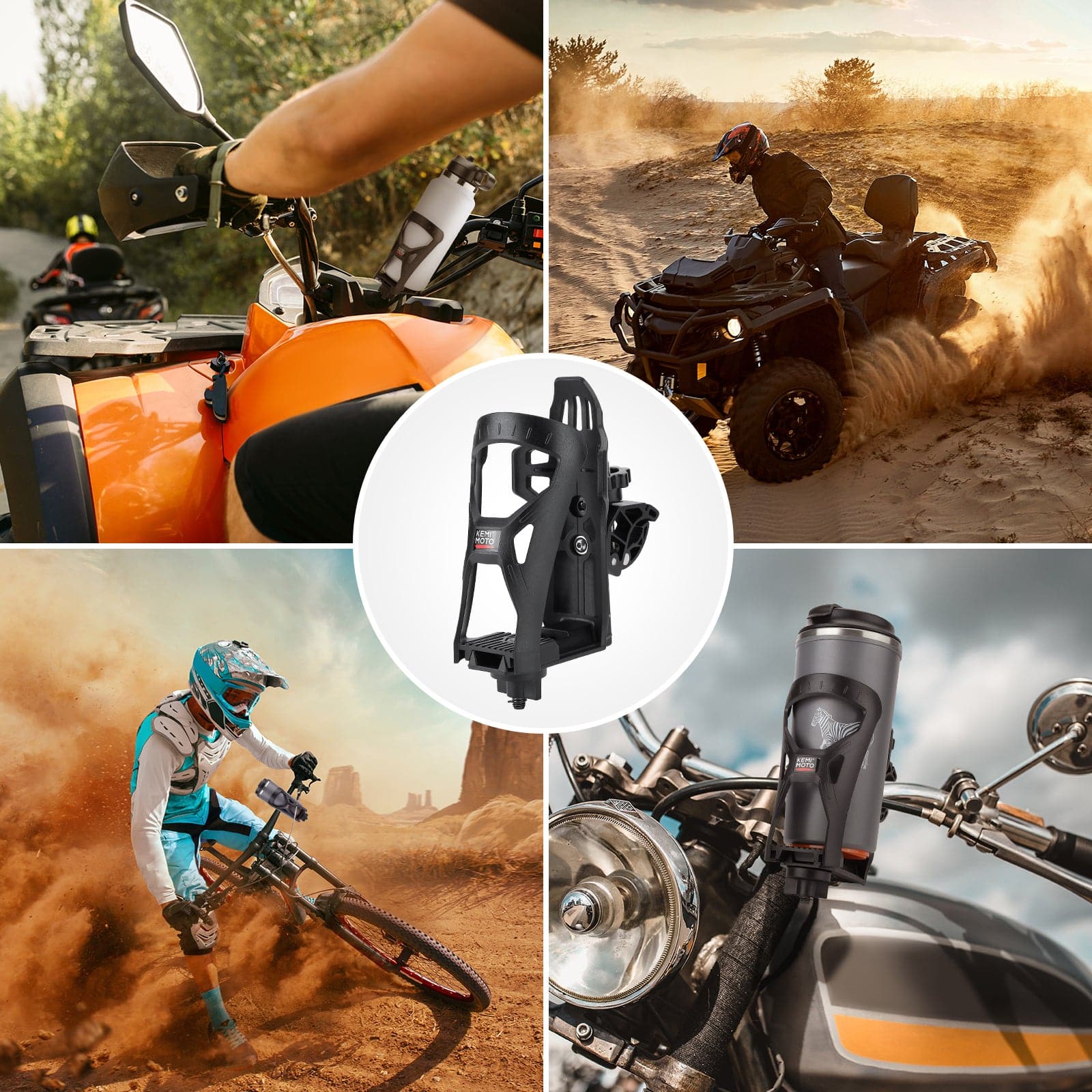 Photo of ATV Motorcycle Cup Holder with 0.6"-1.56" Metal Clamp by Kemimoto - Premium for UTVs / Side by Sides