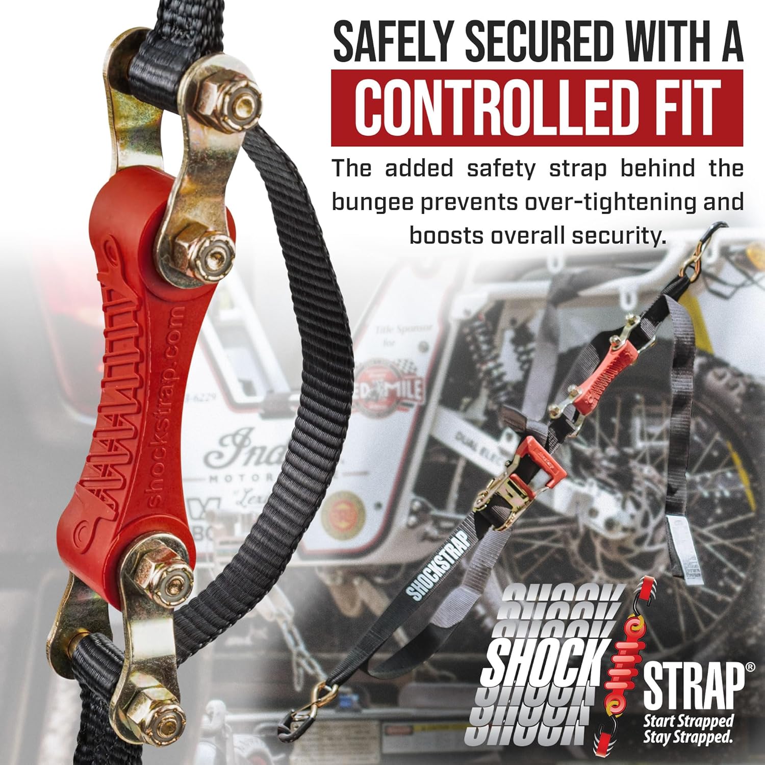 Photo of 10ft x 1in SHOCKSTRAP® Constant Tension Ratchet Strap, Premium Polyester Webbing, 1,500lb Break Strength, 500lb Working Load Limit by ShockStrap - Premium for UTVs / Side by Sides