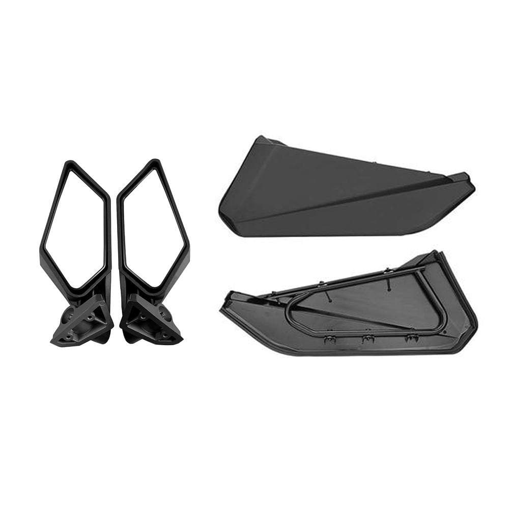 Photo of Rear View Side Mirrors & Front Lower Door Panel Inserts Fit Can Am Maverick X3 by Kemimoto - Premium for UTVs / Side by Sides