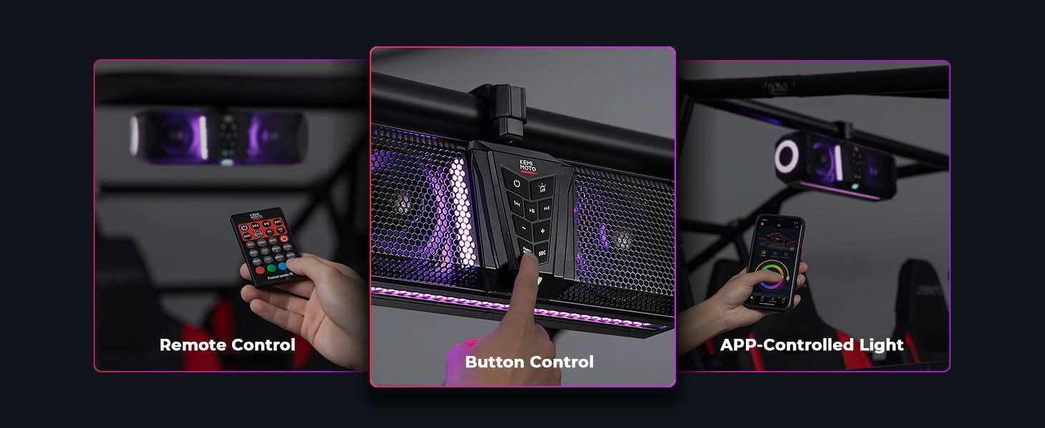 Photo of Midnight 40 16" Bluetooth Sound Bar –2025 Compact RGB UTV Speaker for Golf Cart, ATV, Polaris RZR by Kemimoto - Premium for UTVs / Side by Sides