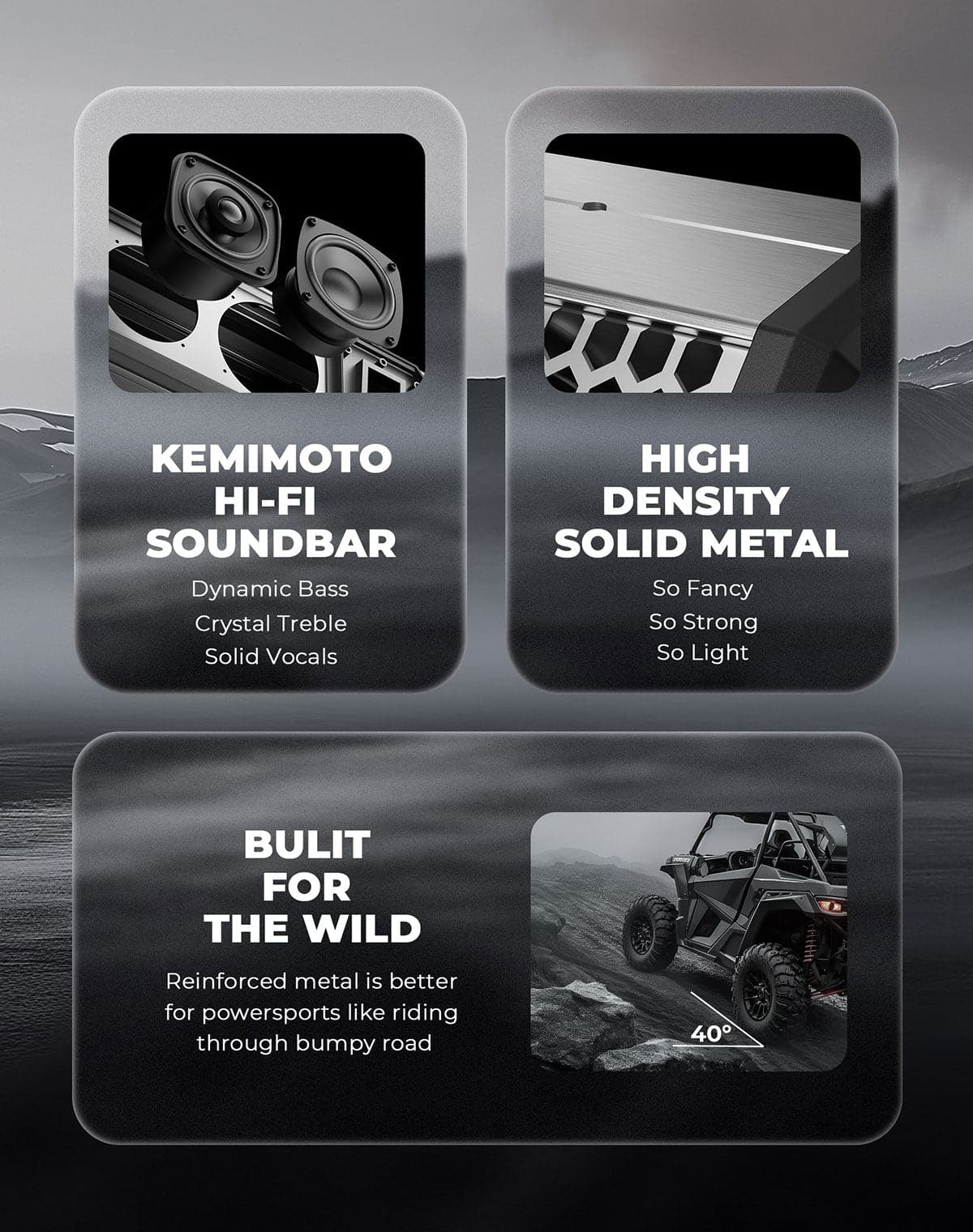 Photo of KEMIMOTO Midnight S60 26" RGB UTV Sound Bar for Golf Cart Marine 1"-2" Roll Bar by Kemimoto - Premium for UTVs / Side by Sides