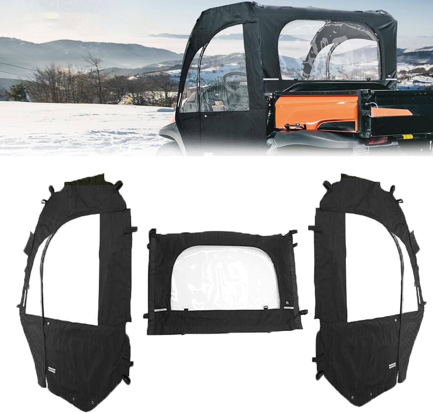Photo of Soft Cab Enclosure Doors & Rear Soft Windshield for Kubota RTV by Kemimoto - Premium for UTVs / Side by Sides